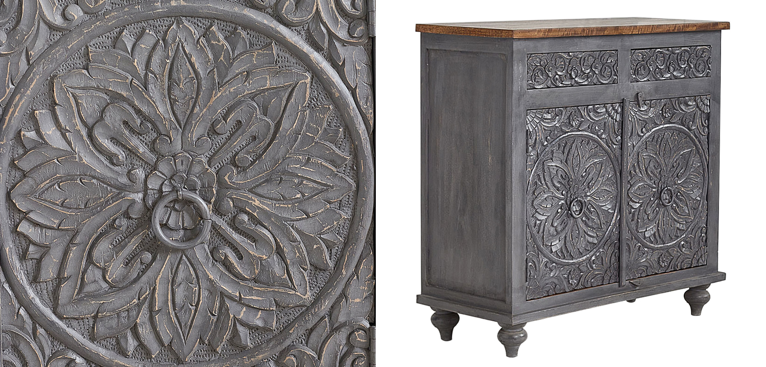 Комод Indian Antique White Furniture Chest of Drawers Kara серый - фото