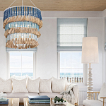 Люстра трехъярусная с декором из круглых деревянных бусин с кисточками Blue Wooden Beads Chandelier варинант исполнения - 3 | Loft Concept в Новосибирске