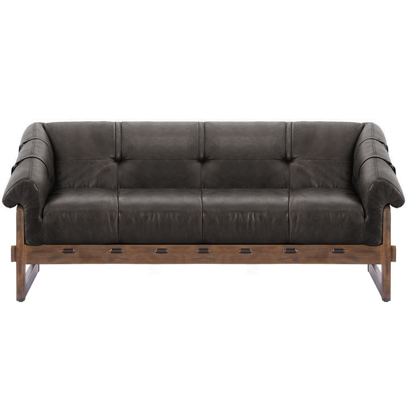 Трехместный диван Duncan винтажная черная кожа Черный Коричневый в Новосибирске | Loft Concept 