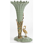 Ваза зеленая фарфоровая с волнистым краем с бронзовой фигуркой журавля Eden Garden  варинант исполнения - 4 | Loft Concept в Новосибирске