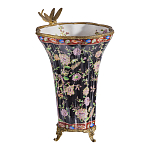 Ваза из фарфора черная с цветочной росписью и бронзовой стрекозой Spring Garden варинант исполнения - 2 | Loft Concept в Новосибирске