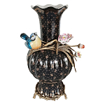 Ваза черная фарфоровая с  узором и бронзовым декором в виде веток с фарфоровой птичкой и цветами Eden Garden варинант исполнения - 1 | Loft Concept в Новосибирске
