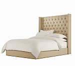 Кровать двуспальная бежевая с основанием из массива дерева с мягким изголовьем Flax Beds варинант исполнения - 1 | Loft Concept в Новосибирске