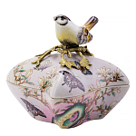 Шкатулка фиолетового цвета с рисунком бабочек и крышкой с фигуркой птицы на ветке Eden Garden варинант исполнения - 1 | Loft Concept в Новосибирске