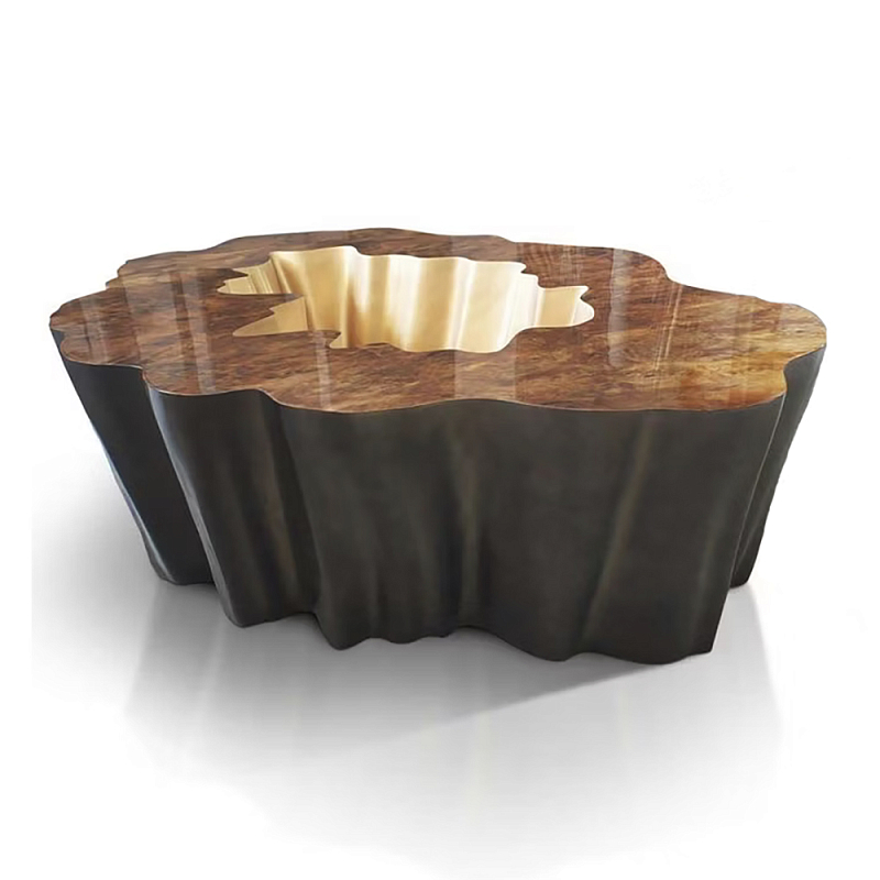 Кофейный стол Burl Exotic tree Coffee Table Black Орех Черный Золотой в Новосибирске | Loft Concept 