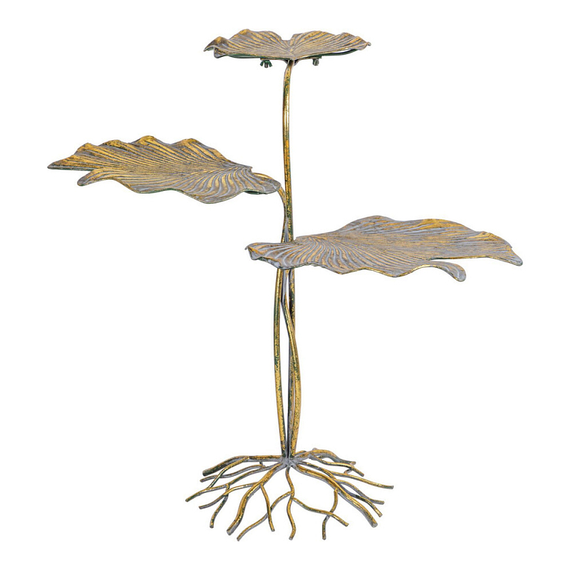 Столик приставной с тремя столешницами Тропические листья Tropical Forest gold Золотой в Новосибирске | Loft Concept 