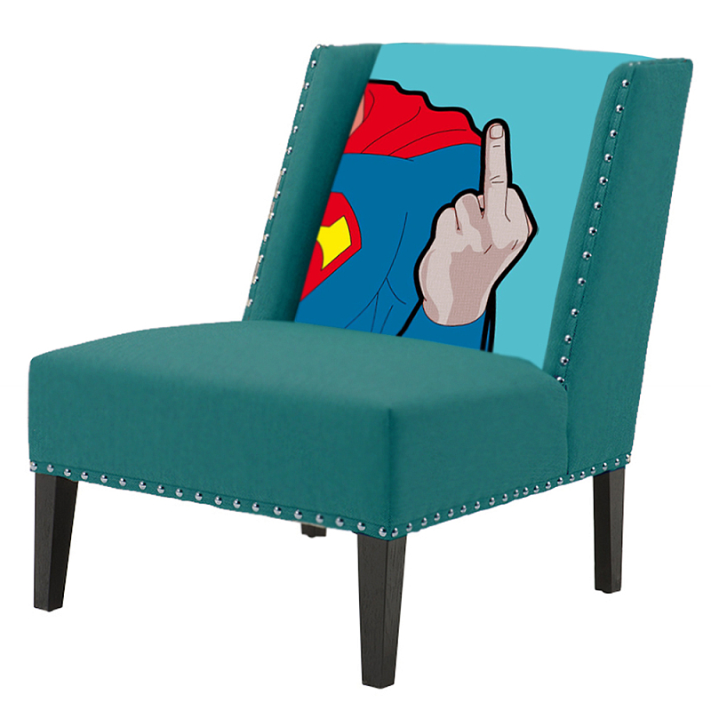 FUN Armchair "Superman fuck off" Turquoise Дизайнерское кресло с цветным принтом Бирюзовый в Новосибирске | Loft Concept 