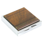 Таблетница карманная квадратная с 4-мя отделениями с зеркалом и накладкой из натурального камня Тигровый глаз Silver Stone Pillboxes варинант исполнения - 1 | Loft Concept в Новосибирске