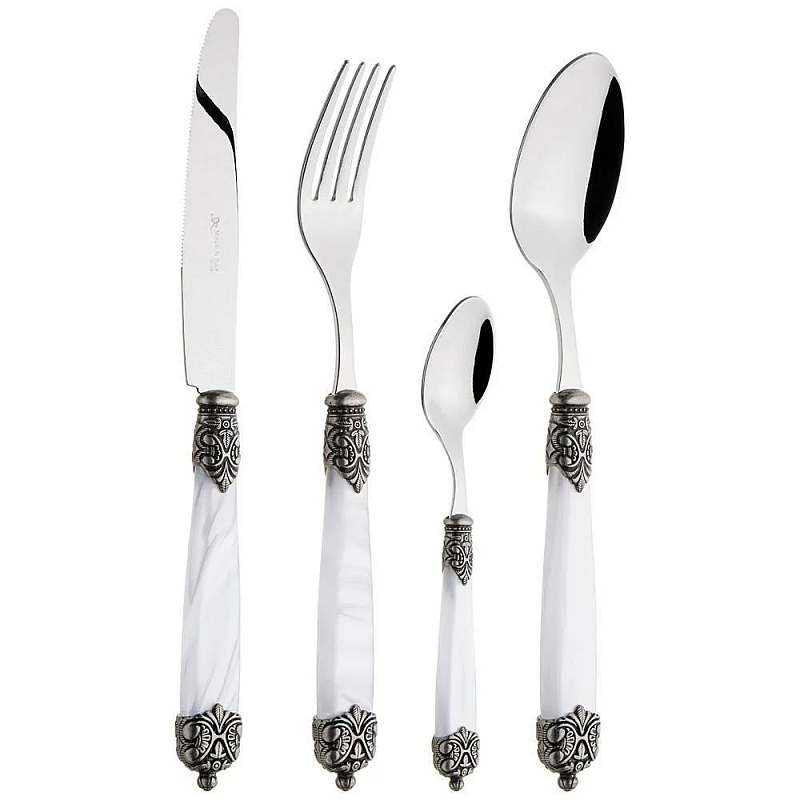 Набор столовых приборов на 6 персон 24 предмета Luxury Cutlery Серебряный Бежевый Черный Белый в Новосибирске | Loft Concept 