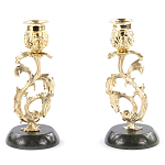 Подсвечники бронзовые на подставке из натурального камня нефрит Stone Candlestick варинант исполнения - 1 | Loft Concept в Новосибирске