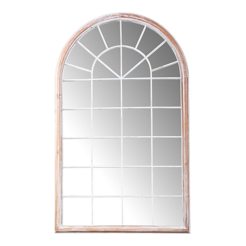 Зеркало-окно настенное в венецианском стиле с деревянной рамой бежевого цвета Venetian Smooth Белый Бежевый в Новосибирске | Loft Concept 