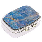 Таблетница карманная прямоугольная на 2 отделения с зеркалом и накладкой из натурального камня Лазурит Silver Stone Pillboxes варинант исполнения - 1 | Loft Concept в Новосибирске