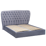 Кровать двуспальная серая с основанием из массива дерева с мягким изголовьем Velour Beds варинант исполнения - 1 | Loft Concept в Новосибирске