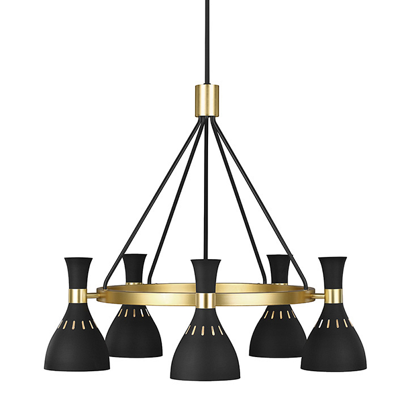 Люстра с 5-ю плафонами в форме песочных часов с узкими перфорированными отверстиями Feiss Черный Белый Латунь в Новосибирске | Loft Concept 