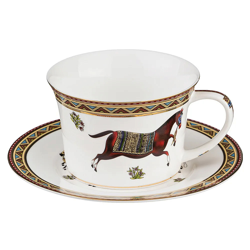 Чайная пара из фарфора с изображением лошади 250 мл Porcelain Horse Set  Белый Мульти в Новосибирске | Loft Concept 