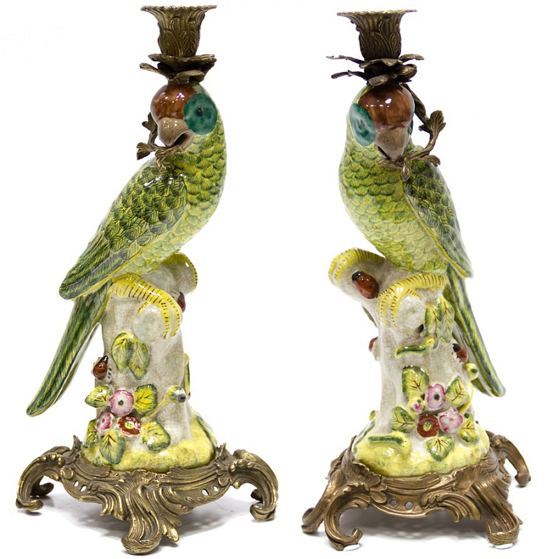 Подсвечник Candlestick Green Parrot Зеленый Бронза в Новосибирске | Loft Concept 