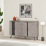 Комод бежево-серый с 4-мя дверцами с геометрическим рисунком на металлических ножках DUNE CONSOLE LIGHT MOCHA варинант исполнения - 2 | Loft Concept в Новосибирске