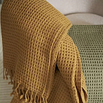 Плед из шерсти цвета охры с бахарамой Waffle Comfort варинант исполнения - 4 | Loft Concept в Новосибирске