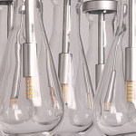 Люстра с 7-ю прозрачными плафонами из стекла в форме капли на круглом потолочном основании цвета хром Lucid Rain  варинант исполнения - 9 | Loft Concept в Новосибирске