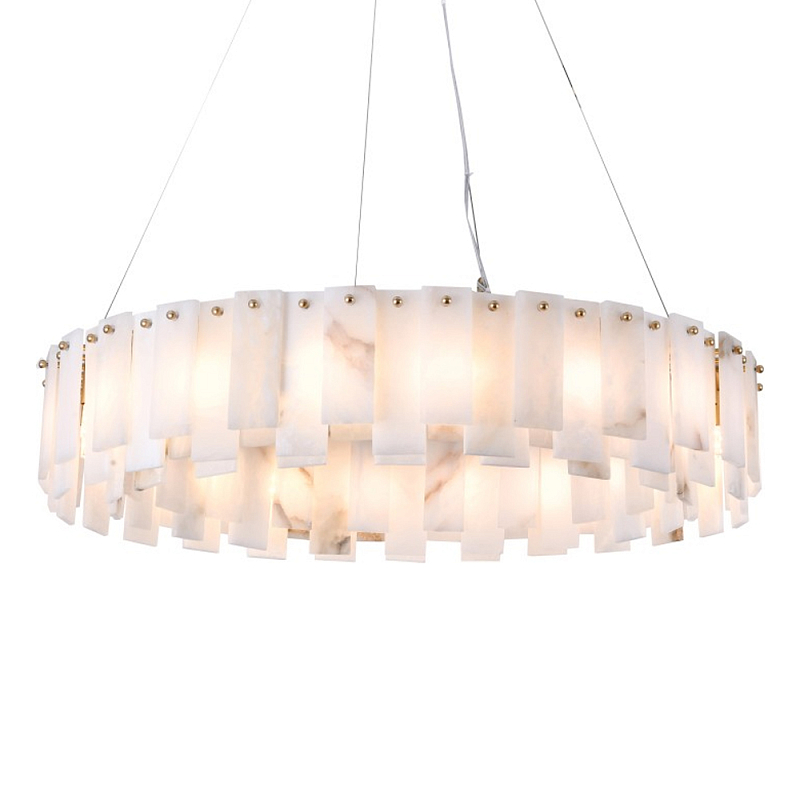 Люстра круглая декорированная натуральным камнем Stone Interior Accent Медь Белый в Новосибирске | Loft Concept 