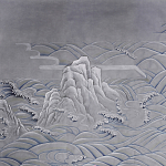 Обои ручная роспись Matsushima Waves Hokusai on Gun Metal dyed silk варинант исполнения - 1 | Loft Concept в Новосибирске