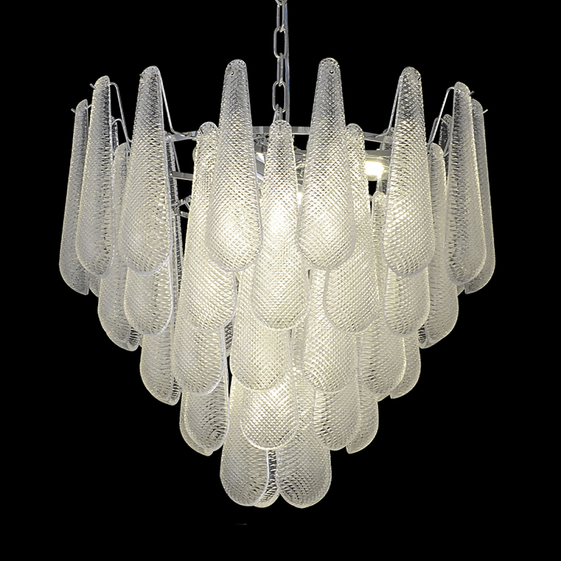 Люстра с подвесками из рифленного стекла в форме капель Textured Glass Chandelier Прозрачный Хром Люстра с подвесками из рифленного стекла в форме капель Textured Glass Chandelier Прозрачный Хром в Новосибирске | Loft Concept