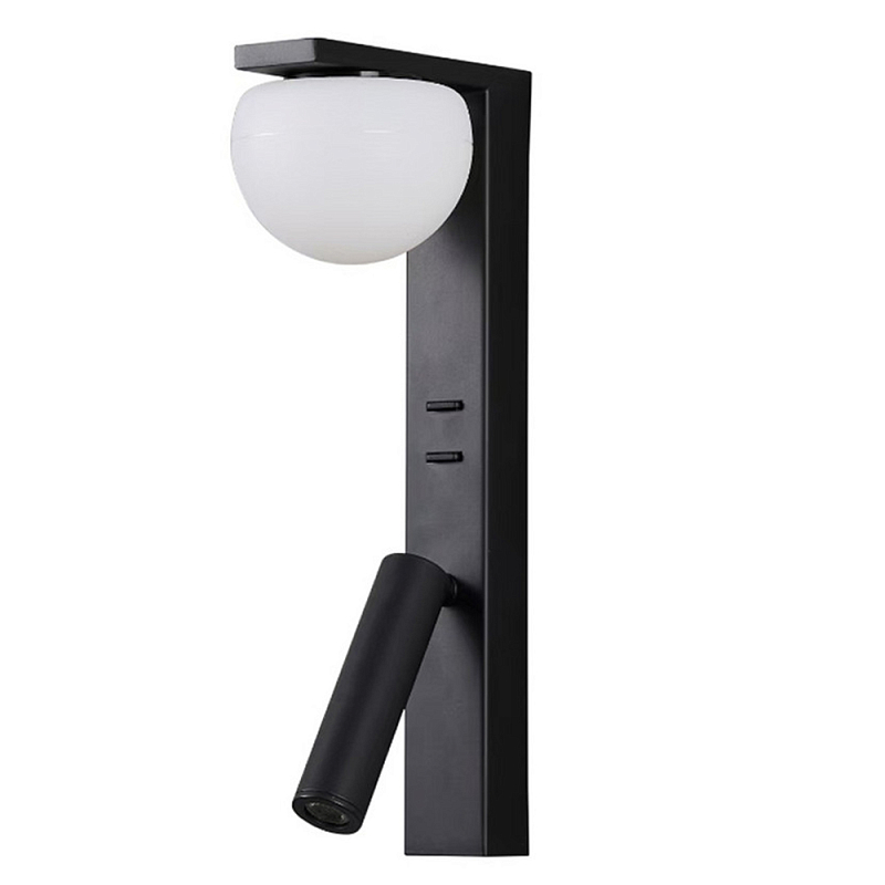 Бра с белым полусферическим плафоном и цилиндрическим поворотным спотом Trumpet Wall Lamp Черный Белый в Новосибирске | Loft Concept 