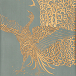 Обои ручная роспись в стиле Арт-деко Whistler Peacocks Golden colourway on Blue Grey dyed silk варинант исполнения - 2 | Loft Concept в Новосибирске