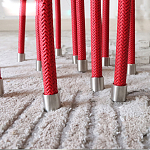 Дизайнерский журнальный стол с круглой прозрачной столешницей и основанием в виде красных металлических тросов Wires варинант исполнения - 3 | Loft Concept в Новосибирске