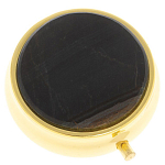 Таблетница карманная круглая с 3-мя отделениями с зеркалом и накладкой из натурального камня Соколиный глаз Gold Stone Pillboxes варинант исполнения - 1 | Loft Concept в Новосибирске