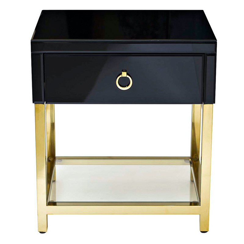 Тумба Black Gold Nightstand Глянцевый черный Глянцевое золото Прозрачный в Новосибирске | Loft Concept 