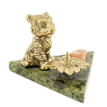 Подсвечник с фигуркой тигра из бронзы и натурального камня змеевик Stone Candlestick варинант исполнения - 1 | Loft Concept в Новосибирске