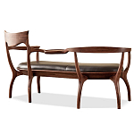 Кушетка с деревянным каркасом и сиденьем из коричневой натуральной кожи Moon Walnut Furniture варинант исполнения - 8 | Loft Concept в Новосибирске