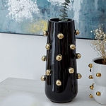 Ваза черная цилиндрическая с глянцевым покрытием и золотыми декоративными элементами Molecule Collection варинант исполнения - 3 | Loft Concept в Новосибирске