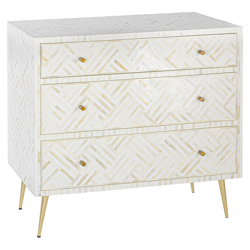 Комод инкрустация костью White Indian Bone Inlay 3 drawer Белый Белый в Новосибирске | Loft Concept 