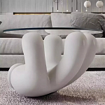 Дизайнерский журнальный стол с круглой прозрачной столешницей на белом фигурном основании Luqak варинант исполнения - 1 | Loft Concept в Новосибирске