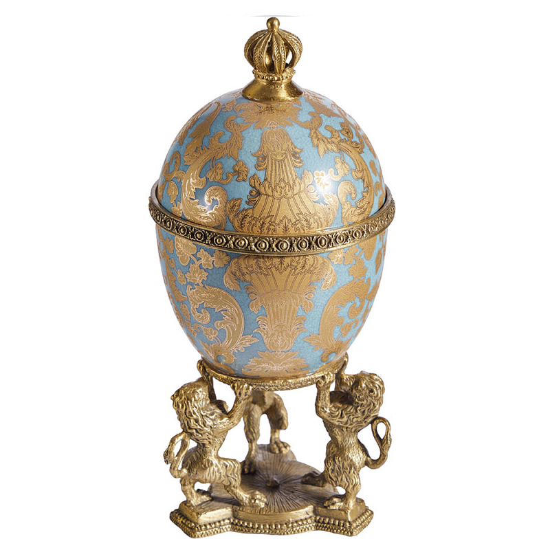 Шкатулка на величественных львах из фарфора с бронзовыми элементами Eden Garden Голубой Бронза в Новосибирске | Loft Concept 