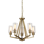 Люстра цвета латунь с 5-ю цилиндрическими плафонами из прозрачного пузырчатого стекла Kichler варинант исполнения - 1 | Loft Concept в Новосибирске