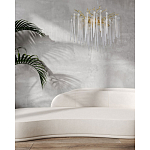 Люстра золотого цвета с декоративными ветками и длинными прозрачными стеклянными подвесами в форме сосулек Droplet Chandelier варинант исполнения - 12 | Loft Concept в Новосибирске