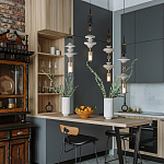 Подвесной светильник с белыми фигурными стеклянными элементами и бронзовыми вставками Высота 100 см Gabriel Scott Luna варинант исполнения - 9 | Loft Concept в Новосибирске