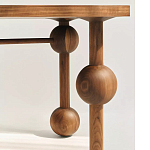 Обеденный стол деревянный с круглыми декоративными элементами на ножках Koko варинант исполнения - 1 | Loft Concept в Новосибирске