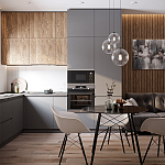 Серый матовый кухонный гарнитур с фасадом под дерево Vincens Kitchen Set варинант исполнения - 1 | Loft Concept в Новосибирске