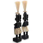 Комплект из 2-х деревянных статуэток Asmat Straw Headdress Statuettes Multicolor варинант исполнения - 4 | Loft Concept в Новосибирске