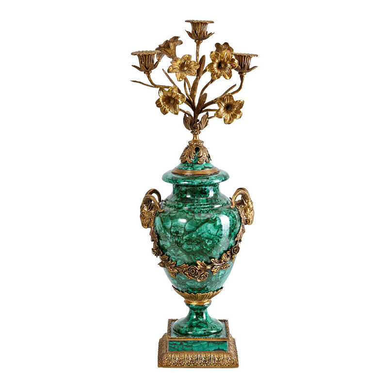 Подсвечник из фарфора с бронзовыми цветочными элементами Malachite Candlestick Бронза Малахит в Новосибирске | Loft Concept 