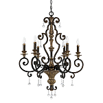 Люстра с подвесками из прозрачного стекла на кованом каркасе бронзового цвета в классическом стиле Quoizel варинант исполнения - 5 | Loft Concept в Новосибирске