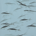 Обои ручная роспись Fishes Original colourway on Duck Egg dyed silk варинант исполнения - 1 | Loft Concept в Новосибирске