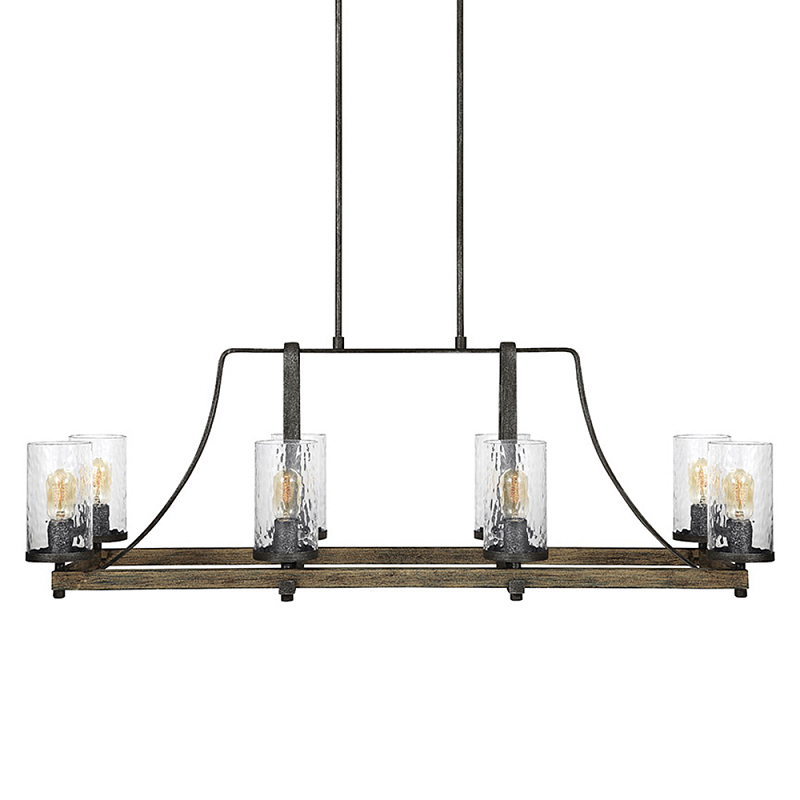 Люстра подвесная с восемью прозрачными стеклянными цилиндрическими плафонами в стиле лофт Feiss Черный Коричневый Прозрачное Стекло в Новосибирске | Loft Concept 