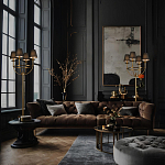 Торшер с металлическим основанием бронзового цвета с черными конусовидными абажурами Dignity варинант исполнения - 5 | Loft Concept в Новосибирске