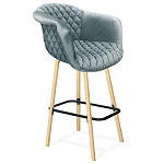 Барный стул со спинкой и мягкой обивкой с ромбами на 4-х деревянных ножках Голубой Велюр Ava Charm варинант исполнения - 1 | Loft Concept в Новосибирске