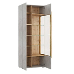 Шкаф-витрина с фасадом цвета серый бетон и стеклянными дверками Grace of Furniture варинант исполнения - 3 | Loft Concept в Новосибирске